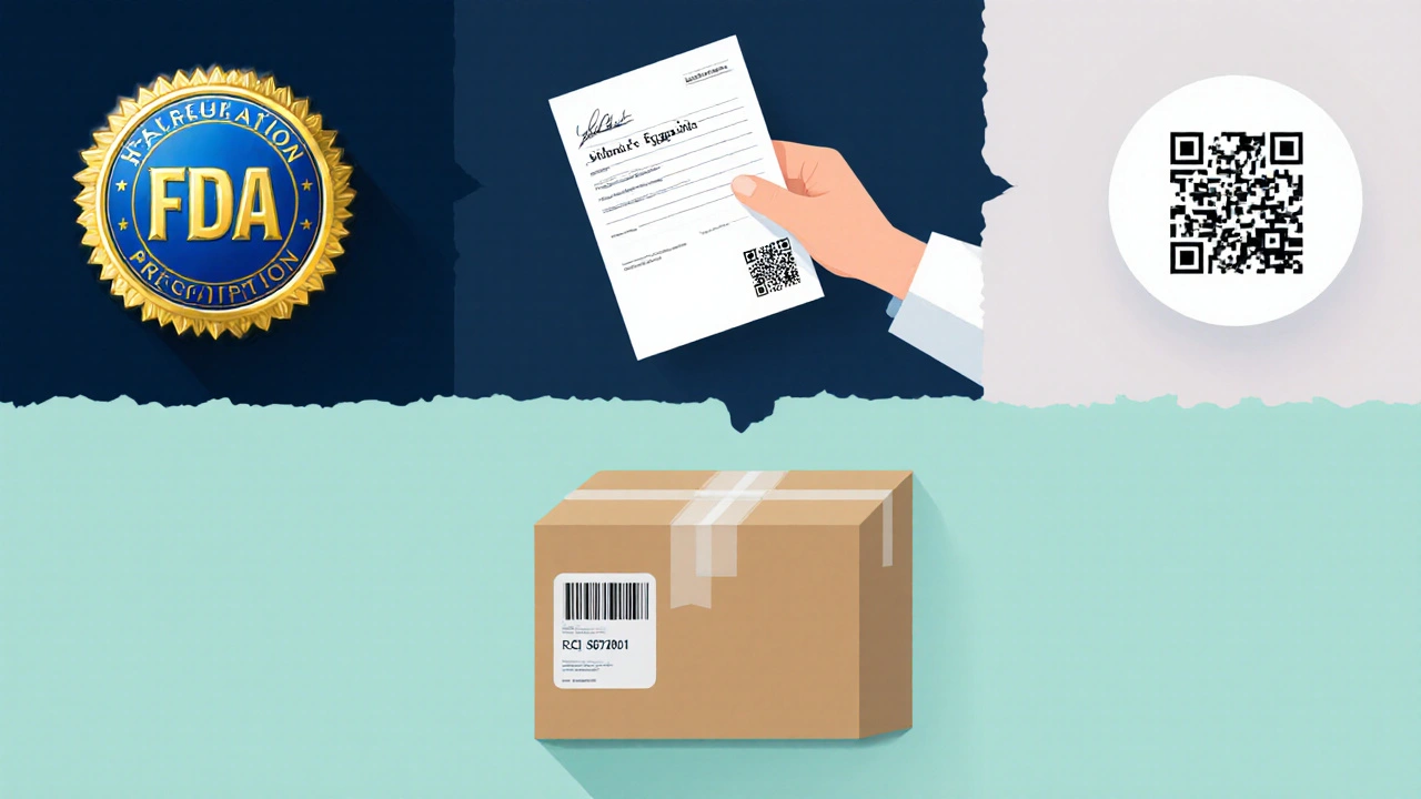 Illustration shows FDA badge, prescription paper, and discreet shipping box as safety checks.