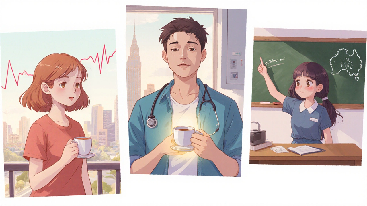 Three patients in different settings celebrating improved heart health.