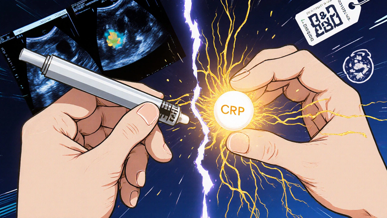 A patient injecting a biologic while a JAK pill transforms into healing pathways in anime style.