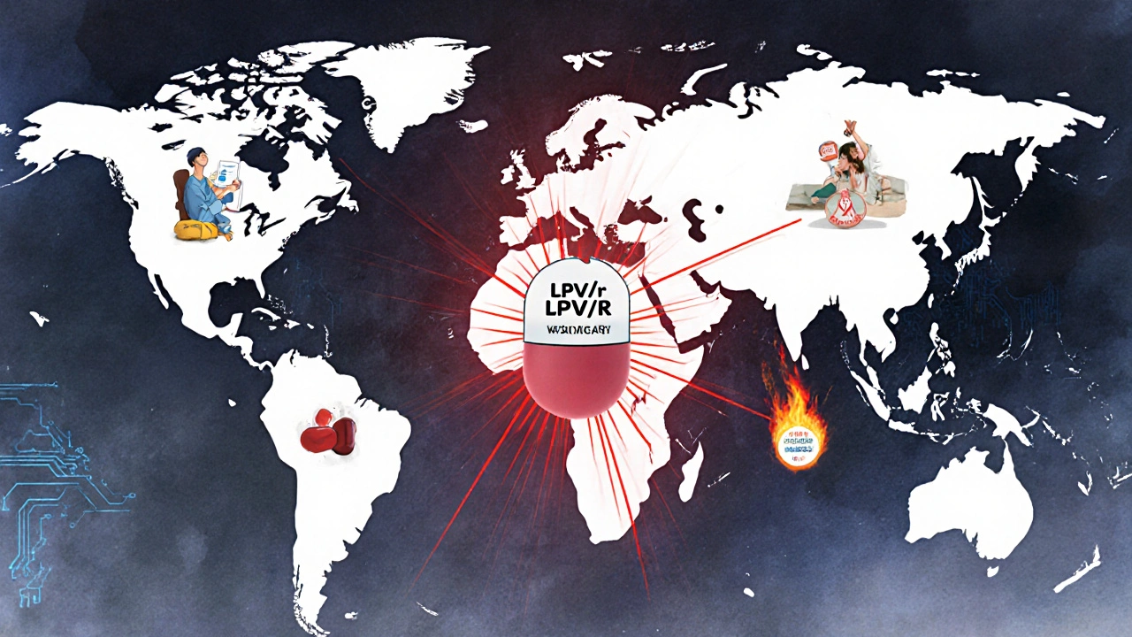 Global map showing LPV/r distribution and contrasting access to modern HIV treatments