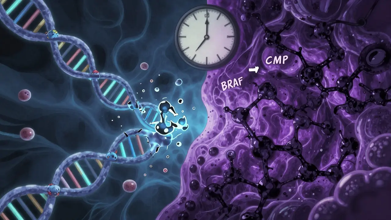 Molecular pathways of adenoma and serrated lesion cancer development shown in contrasting anime-style panels.