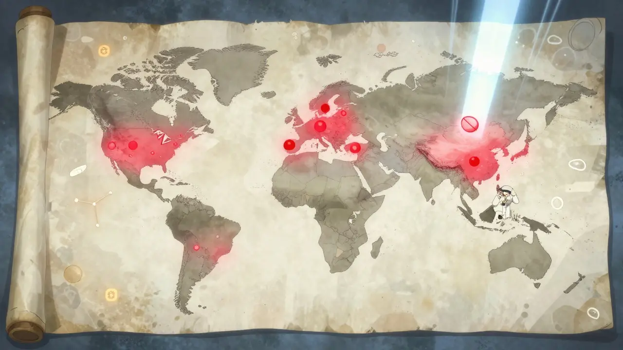 A global map showing availability gaps in antihypertensive combination pills between high- and low-income countries.
