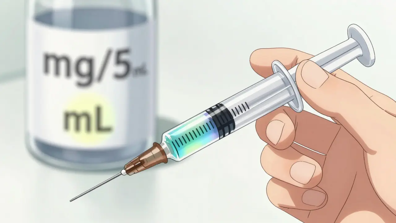 A close-up of a precise oral syringe filled with liquid medicine.